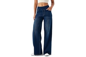 LaiEr Damen Denim Hose mit weitem Bein, hohe Taille, gerades Bein, lockere Passform, Unregelmäßiger handgeriebener Katzenschnurrhaarverlauf hohe Elastizität Casual Jeans