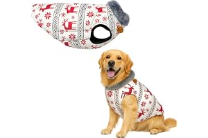 Sage Square Dog Deer Print Winter Coat with Soft Fur Collar Cold Weather Windproof Jacket Stylish Warm Dog Outfit Adjustable Strap & Cozy Inner Lining Comfortable Fabric (Small - 16inch)