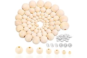 Yholin Holzperlen 1050 Stück Natur Holzperlen zum Auffädeln für Makramee, 7 Größen 6mm, 8mm, 10mm, 12mm, 14mm, 16mm, 20mm Holzkugeln mit Loch Lose Perlen Bastelnperlen für DIY Girlande Handwerk
