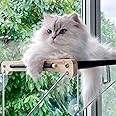 pecute Cat Hammock Sunny Seat with Wooden Frame, Cat Hammock Bed Kitten Mounted Bed, Cat Window Perch Sturdy with 4 Suction Cups, Easy to Assemble - Hold Pets Up to 15KG