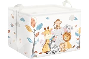 Clastyle Panier Rangement Bébé Animaux Simple Corbeilles à Linge Sale Garçons Filles pour Vêtements Boite de Rangement Jouets pour Salle de Bain Chambre à Coucher,Eléphant Girafe,40 * 30 * 30 cm