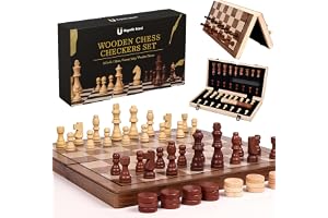 AMERTEER Wooden Chess Sets - Unique Fancy Travel Game for Adults and Kids - Large, Folding, Portable Chess Set - Wood Chess Board with Magnetic Closure, Felt Interior, Piece Holders