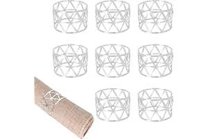 CLEMINSTA Serviettenringe Metall 8 Stück Serviettenschnallen, Metall Serviettenring Serviettenschnallen Blätter, Napkin Rings, Serviettenringe Blätter, Für Hochzeit, Sammeln,Esstischdekoration (Silber, 3*4.5cm)