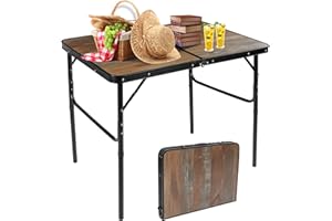 REDCAMP Table de Camping Pliable en Aluminium - Hauteur réglable - pour Camping, Pique-Nique, Jardin, fête (Grain du Bois, 90x60x70CM)