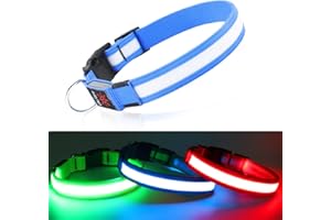 Light up Dog Collar, DQGHQME LED Flashing Dog Collar USB Rechargeable, Glow in the dark Dog Collars for Small Medium Large Dogs, Safety illuminated Dog Collar for Spot Your Dog at Night.