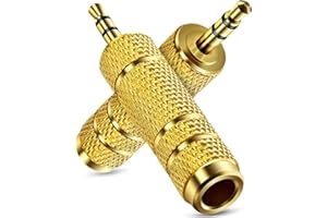 aigolink Adattatore Convertitore Jack 3.5 to 6.35, Da Jack 3,5mm Maschio A Jack 6,35mm Femmina, Colore Argento, placcato oro, adattatore 3.5mm 6.35mm per cuffie, microfono (confezione da 2)
