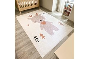 Nazar Tapis Chambre Enfant, Tapis Bébé, Tapis Enfant pour Fille et garçon à Motifs Dinosaure, Carte du Monde et Animaux (743 Marron, 80x150 cm)