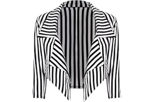 Loxdonz Women's ¾ Sleeves Stripes Print Open Front Waterfall Crop Blazer Jacket Coat