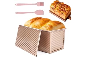 TPVUPC Stampo Per Pane in Cassetta con Coperchio, 21 x 12 x 11,5 CM Stampo Per Pane Toast Ondulato, Antiaderente Stampi per Plumcake 450g Pasta, Stampi Pane Acciaio al Carbonio, Oro Rosa