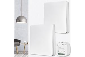 SYLANDA Lot de 2 interrupteurs sans fil - Interrupteur mural sans batterie - Avec récepteur - Étanche IP67 - Télécommande auto-alimentée - Pas de câblage nécessaire - Plaque murale