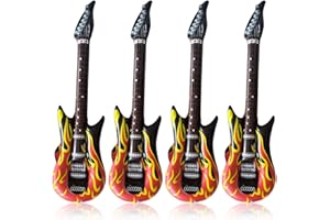 SKHAOVS 4 Pièces Guitare Gonflable Flamme, Instrument Gonflable Guitare Gonflable de Fête Guitare Rock, Gonflable Air Guitar pour Soirées Rock, Accessoires de Cabine Photo, Halloween, Carnaval (90cm)