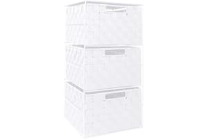 EHC Woven 3 Drawer Storage Unit Cabinet For Bathroom, Bedroom - White