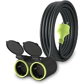 MutecPower 5 m Power Extension Cable with 2 Schuko Sockets for Outdoor Use IP44 H05RR-F3G 1.5mm&sup2; Double Extension with 2 Outl