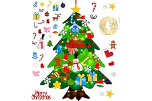 Octonyluck Albero Natale Feltro con luci, DIY Albero di Natale in Feltro per Bambini, Feltroo Albero con 32 Staccabili Ornamenti Natalizio, per Bambini Regali Natale Decorazioni