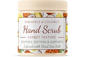 CalmGrace Exfoliating Hand Scrub with Dead Sea Salts & Pineapple Coconut Scent | Hand Scrub Exfoliator Sorbet Texture | 300g | Fortified with Avocado Oil & Vitamin E, C