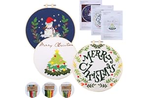FOGAWA 3pcs Kit Ricamo Principianti di Natale Ricamo Starter Kit Natalizio per Decorazione Set per Ricamo a Punto Croce per Principianti Kit Ricamo per Adulti e Bambini con Strumenti e Manuale