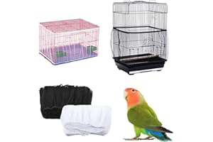 HoAhaMay 2 Piece Universal Bird Cage Cover, Soft Stretch bird cage Mesh Cover, Breathable Skirt Protector for Parrots, Macaws, African Round Square bird Cages (Black/White)