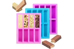 Ajuanbazha 3 Piezas Molde Silicona Rectangulares, Molde Silicona Horno de 8 Cavidades, Moldes de Barra de Cereal para Hacer Barras de Cereal Chocolate, Hacer Pasteles