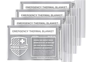 Swiss Safe Emergency Mylar Thermal Blankets (4-Pack) + Bonus Signature Gold Foil Space Blanket: Designed for NASA, Outdoors, Hiking, Survival, Marathons Or First Aid