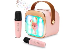 AZYVUM Machine de karaoké pour enfants avec 2 microphones de karaoké, portable, avec lumière LED et effets de changement de voix, cadeaux pour enfants de 5 à 12 ans, garçons, filles