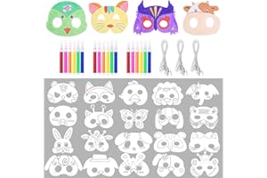 Fantasyon 66pcs Animal Masks Set for Kids DIY Colour-in Masks White Card DIY Graffiti Masks Hand Painting Art Craft for Halloween Decorations Birthday Party Safari Jungle Forest Theme Dress-Up