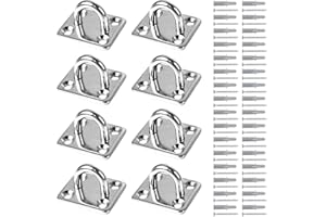Bubuyun 8 PCS 304 Stainless Steel Oblong Pad Eye Plate, Marine Staple Hook M6 Loop Eye Plate Hook Marine Hardware with 32 Screws and Plugs for Swing Hammock Boat Splint