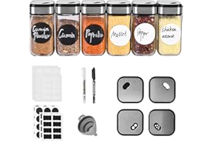 ELAGEL 6 Tarros para Rspecias de 120 ml,Tapa de Sellado Multifuncional,de Acero Inoxidable,para Especias,Juego de Tarros de Especias