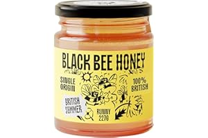 Black Bee Honey - Pure British Summer Honey, Runny with a Heady Floral Flavour, Unprocessed, Single Source from Hive to Jar, Never Blended - Delicious on Toast, Soothing in Drinks, 227g Glass Jar