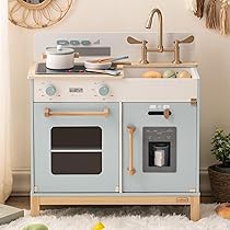 UISEBRT Speelkeuken van hout, kinderkeuken incl. kookplaat, gootsteen, magnetron, hoogte 92 cm, speelgoed voor kinderen vanaf 3 jaar, model B
