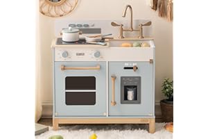 ROBUD Drewniana kuchnia do zabawy dla dzieci w wieku od 3 do 4 lat, dla dziewczynek, prezent dla dziewczynek 3, 4, 5, 6 lat, kuchnia z akcesoriami dla dziewcząt i chłopców