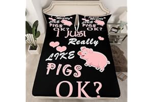 LOUSSIESD Pig Bedding Sheets Cute Pig Bed Sheet Set for Kids Boys Girls Cartoon Animal Bedding Fitted Sheet Kawaii Pink Animal Bed Sheet Set Single Size