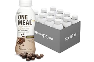 NUPO One Meal +Prime Caffè Latte - Ready-to-Drink Shake - Gustoso frullato sostitutivo del pasto con 24 vitamine e minerali - Alto contenuto proteico - Senza zuccheri aggiunti - 12 x 330ml
