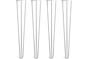 THE HAIRPIN LEG CO. [HLC] 4 x Hairpin Table Legs – Superior Double Weld Steel Construction With Screws, Build Guide & Protector Feet Worth £8 Included! – 10mm Steel [28"/71cm,Chrome]