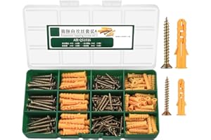 woshilaoDS 180 Pièces Chevilles et Vis Set, M4 M5 Vis à Bois Autotaraudeuses et M6 M8 Chevilles d'Expansion Muraux, Vis à Tête Fraisée et Chevilles Set pour Brique, Béton, Cloison Sèche