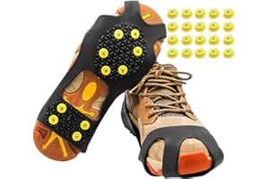 Ice Grips for Shoes, Xndryan Traction Cleats Crampons Anti Slip Snow Grippers Ice & Snow Grips for Boots And Shoes, Winter Crampons with 20 Replace Studs, Fit for Hiking, Fishing, Walking