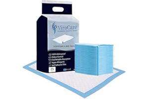 VIRACARE 25 x Incontinence Bed Pads | Disposable Bed Pads | Bed Protectors For Incontinence | Size 60x90cm | With Self-Adhesive Sticker Tabs | Bed Mats Disposable | (1 Pack of 25)