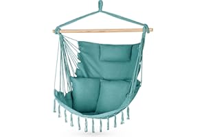 OUTTEC Chaise Suspendue avec 2 Coussins, Balançoire Hamac - 100x130x75cm - BIS 150 kg - pour Intérieur et Extérieur - Style Bohème Adapté à Tout Décor - Idéal Our Balcon ou Jardin (Vert)