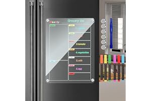 Ninyoon Weekly Calendar Meal Planner for Fridge, Magnetic Acrylic Fridge Menu Dry Erase Board with 6 Markers 6 Hanging Hardware 6 Gaskets - 1 Set (Clear - 11.8x15.7 - Weekly)