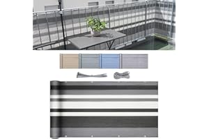 Sekey Brise-Vue pour Balcon Couverture de confidentialité Écran HDPE Vent Protection UV Opaque Résistant aux Intempéries 90 x 600cm, avec Attaches de câble et Cordons, Rayures Grise et Blanche