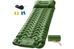 TEGOVE Matelas de Camping Autogonflant,Matelas de Camping Gonflable avec Pompe à Pied et Oreiller,Tapis de Couchage Confortable pour Campings,Plage,Randonnée,Tente,Confortable et Peu Encombrant