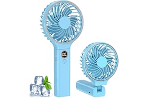 RINTEA Ventilador Portátil, Pontente Ventilador Recargable USB-C con 6 Velocidades, Pantalla LED, Ventiladores de Mano 4000mAh para Viajes, Desplazamientos y Actividades al Aire Libre, Regalo para Mujeres