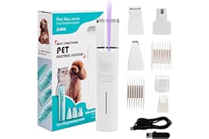 Dufuso Quiet Cat Clipper Set, 4-in-1 Hair Trimmer with LED Light, Professional Paw Trimmer for Dogs, for Large Small Cats Dogs, for Paws, Eyes, Ears, Face, Bodies (White)