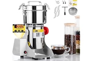 CGOLDENWALL LED Anzeige Elektrische Getreidemühle 800g Schaukeltyp Getrocknete Gewürze Kräuter Getreide Kaffee Mühle, Schnelle 28000RPM/ 2400W Motor mit Timer, Überlastschutz(Schaukeltyp)