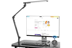 AMAZLit Lampa biurkowa LED, ściemniana, 12 W, podwójne źródło światła, ramię obrotowe, lampa architektoniczna, regulowana temperatura barwowa, lampa stołowa, zacisk, lampa biurowa, funkcja timera,