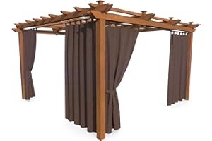 HOME DEKO Rideau de Terrasse, Imperméable, pour Jardin, Balcon, Pergola & Pavillon, Passants Auto-agrippante, Protection Contre Le Soleil, la Pluie & Le Vent, Marron, 240 x 155 cm, 2 Pièces
