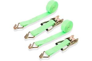 DAJAVE Set di 2 Cinghie con Cricchetto e Gancio 6m, Più Verde, 50mm Cinghia Fissaggio a Cricchetto Ratchet, Resistenza alla Rottura, Cinghia a Cricchetto,Cinghie con Gancio per Moto,Traslochi e Carico