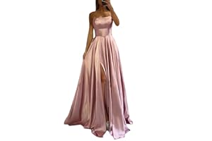 xxxiticat Damen Elegant Lange Ballkleider Satin A-Linie Hochzeitskleid Abendkleider Sexy Neckholder Spaghetti Brautkleid Kleider Lang Prinzessin Brautjungfer Kleid