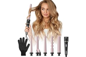CITHOT Fer à Boucler 5 en 1 Boucleur Céramique et Température Fer à Friser Réglable avec Écran LCD et Gant Kit Boucleur a Cheveux Rose
