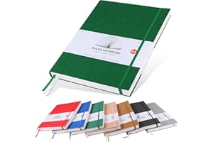 HIJYOO A4 Notebook, Thick Notebook A4 Lined Notebook 320 Pages 100gsm Paper Notebook Journal, Extra Large Softcover Notepad with Inner Pocket, 2 Ribbon Page Marke Green)