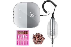 Madenia Professional Electric Nail Drill Machine with LCD Touch Screen, 35000 RPM Efile Nail File Drill for Arylic Gel Nails, E File Kit for Salon Home Manicure Use, Grey